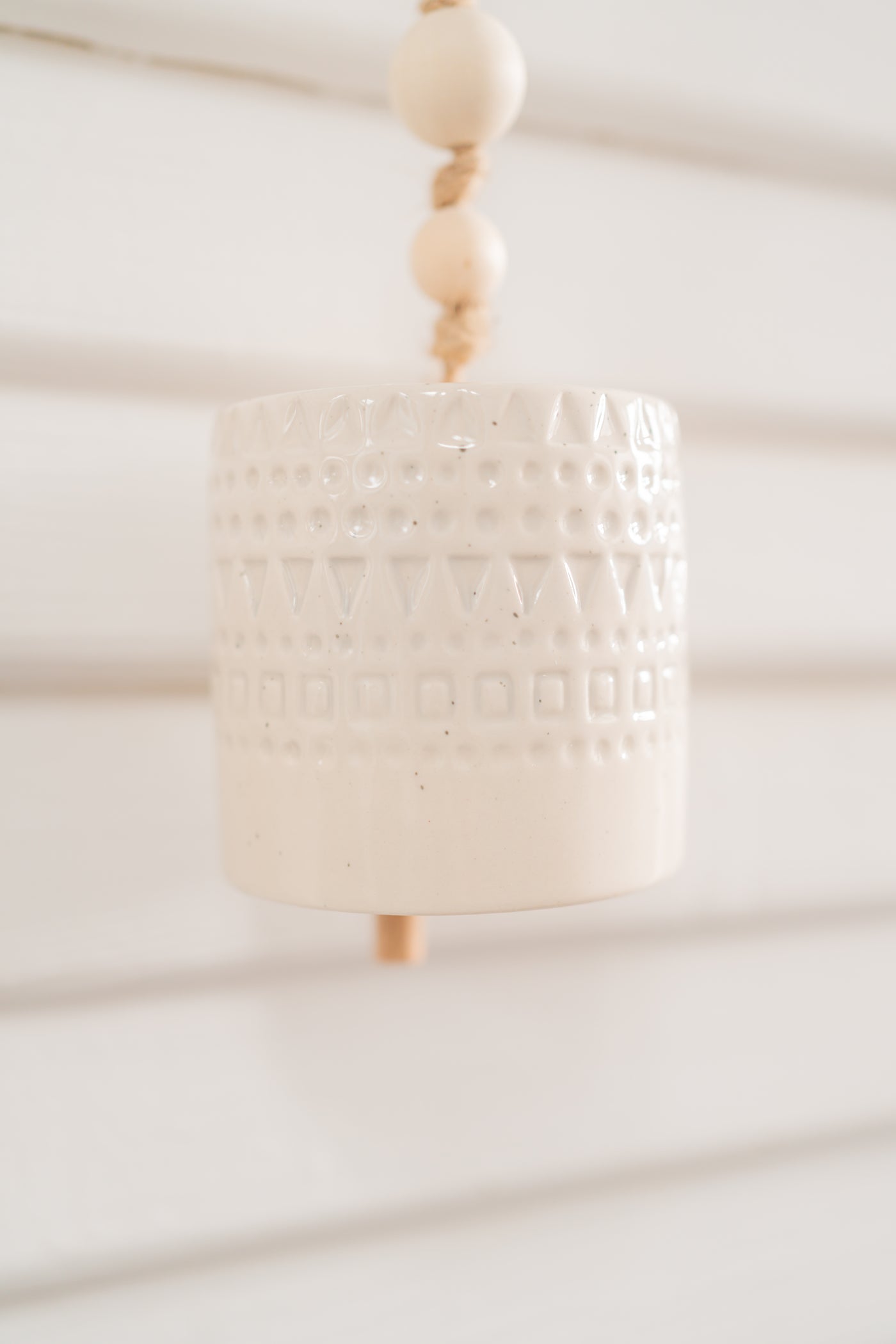 Stoneware Bell, White with Beads, 2 Styles