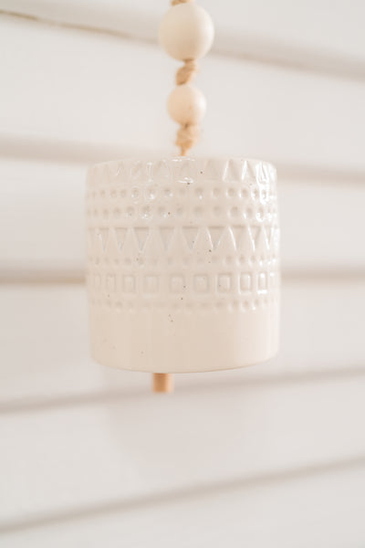 Stoneware Bell, White with Beads, 2 Styles