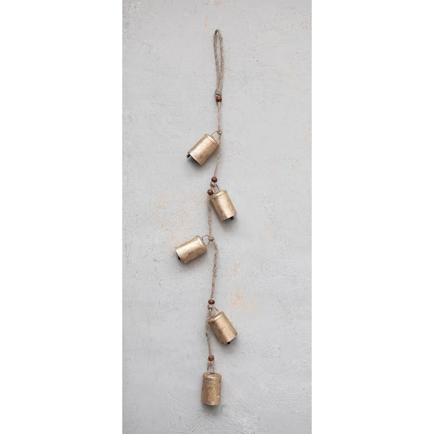 Hanging Metal Bells with Wood Beads