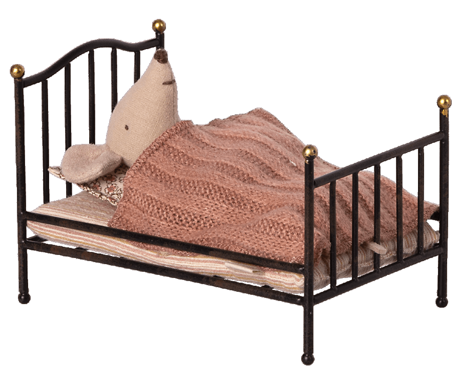 Maileg Vintage bed, Mouse - Anthracite