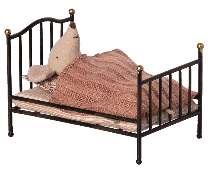 Maileg Vintage bed, Mouse - Anthracite