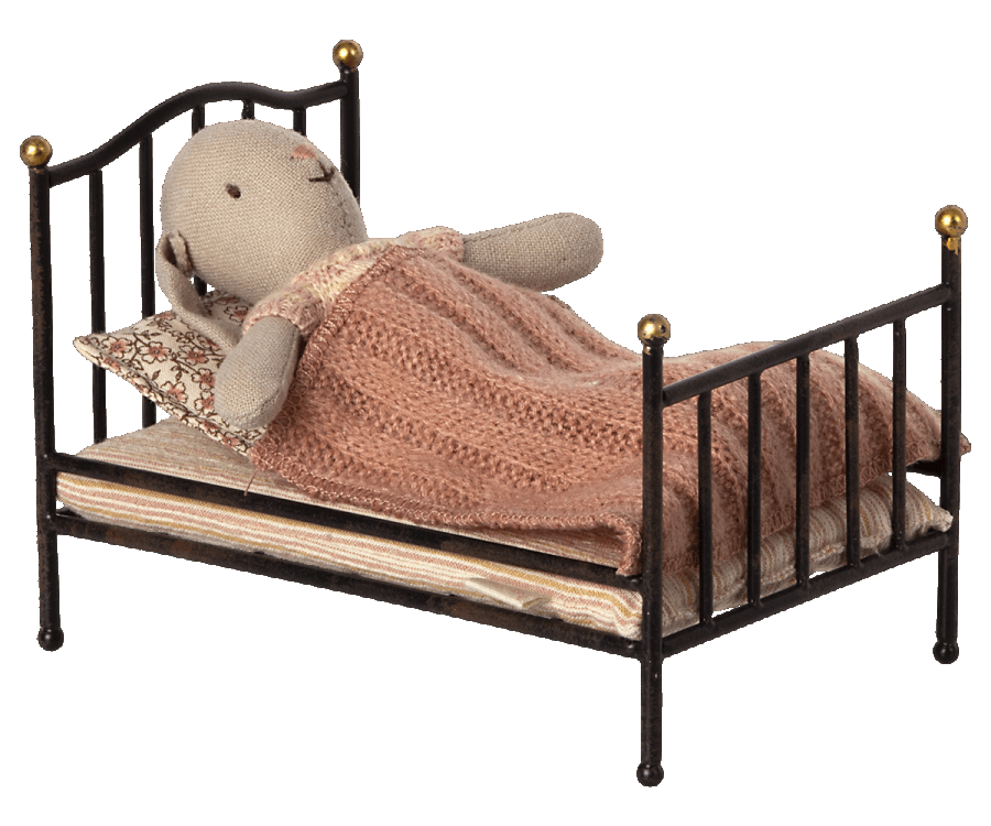 Maileg Vintage bed, Mouse - Anthracite
