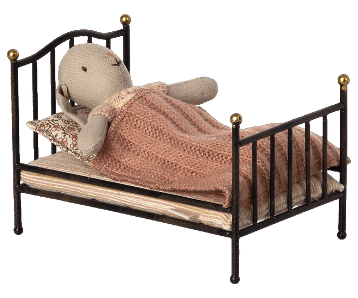 Maileg Vintage bed, Mouse - Anthracite