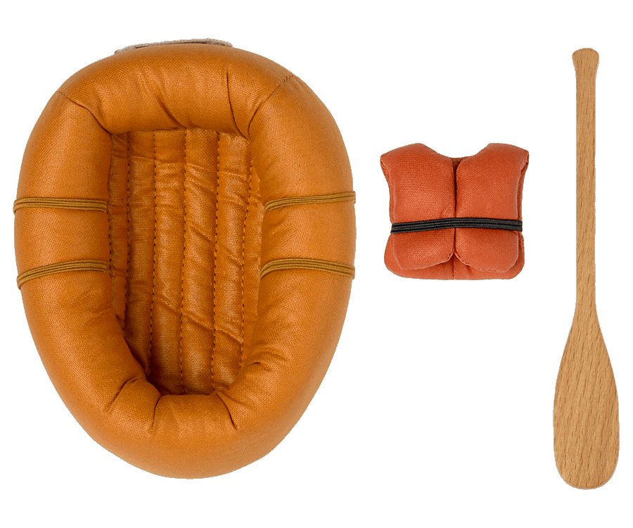 Maileg Rubber boat, Mouse - Dusty yellow