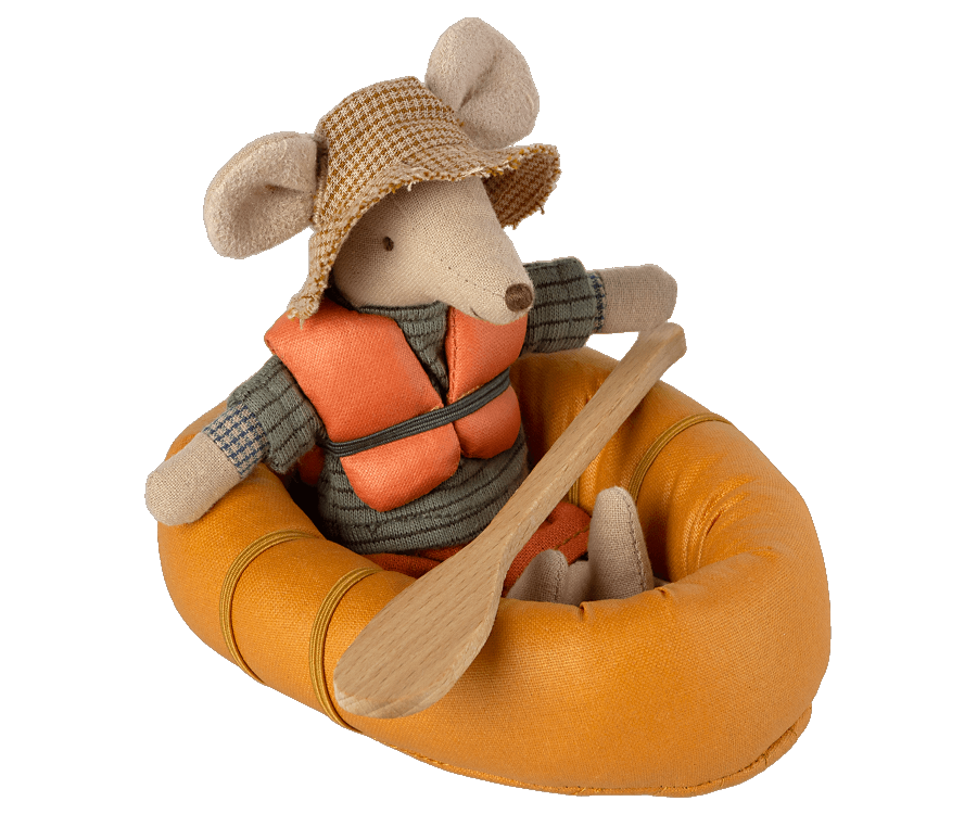 Maileg Rubber boat, Mouse - Dusty yellow