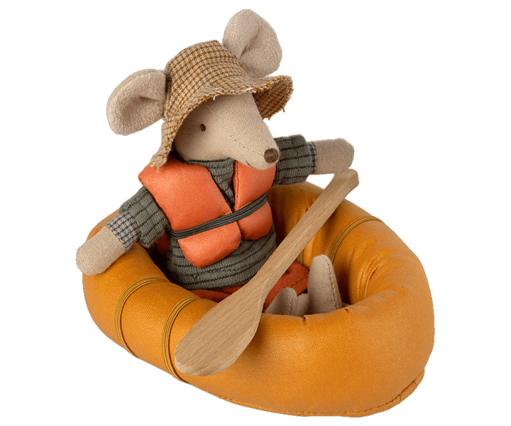 Maileg Rubber boat, Mouse - Dusty yellow