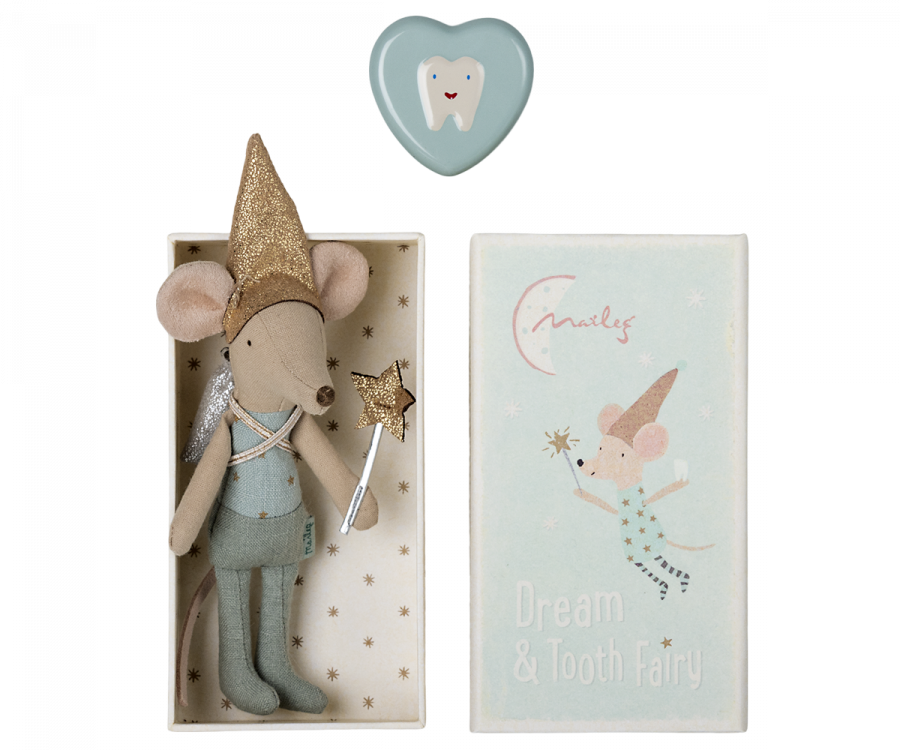 Maileg Tooth fairy big brother mouse in matchbox - Blue