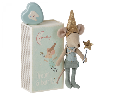Maileg Tooth fairy big brother mouse in matchbox - Blue