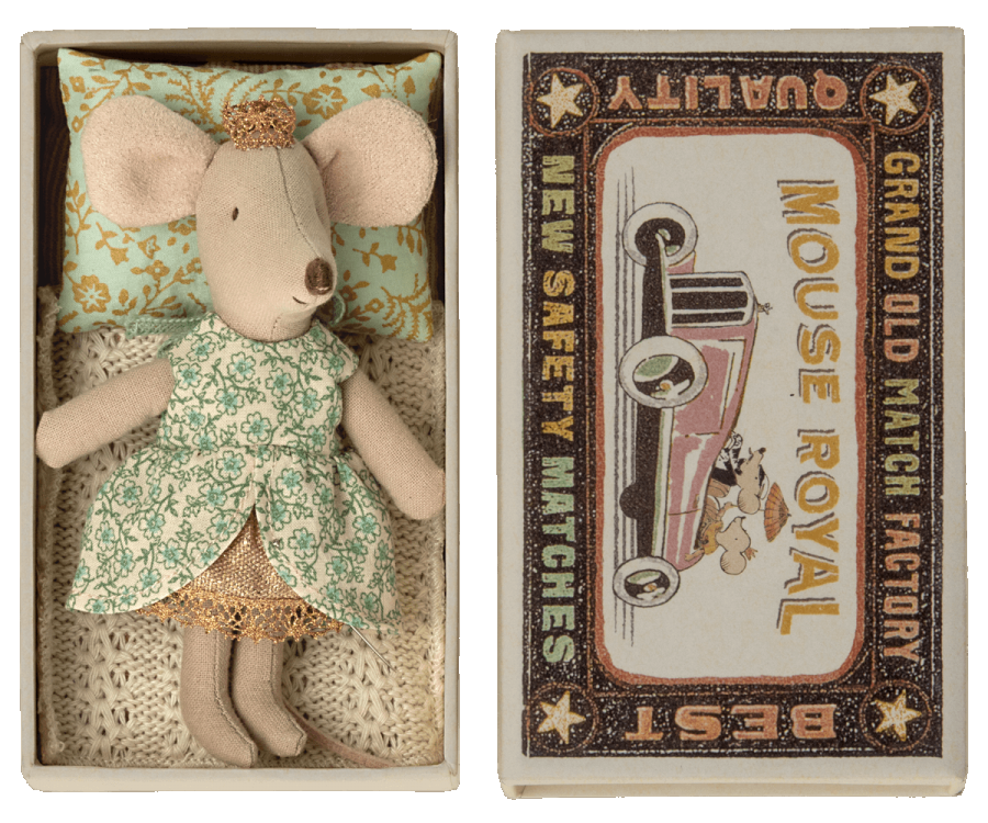 Maileg Princess mouse, Little sister in matchbox