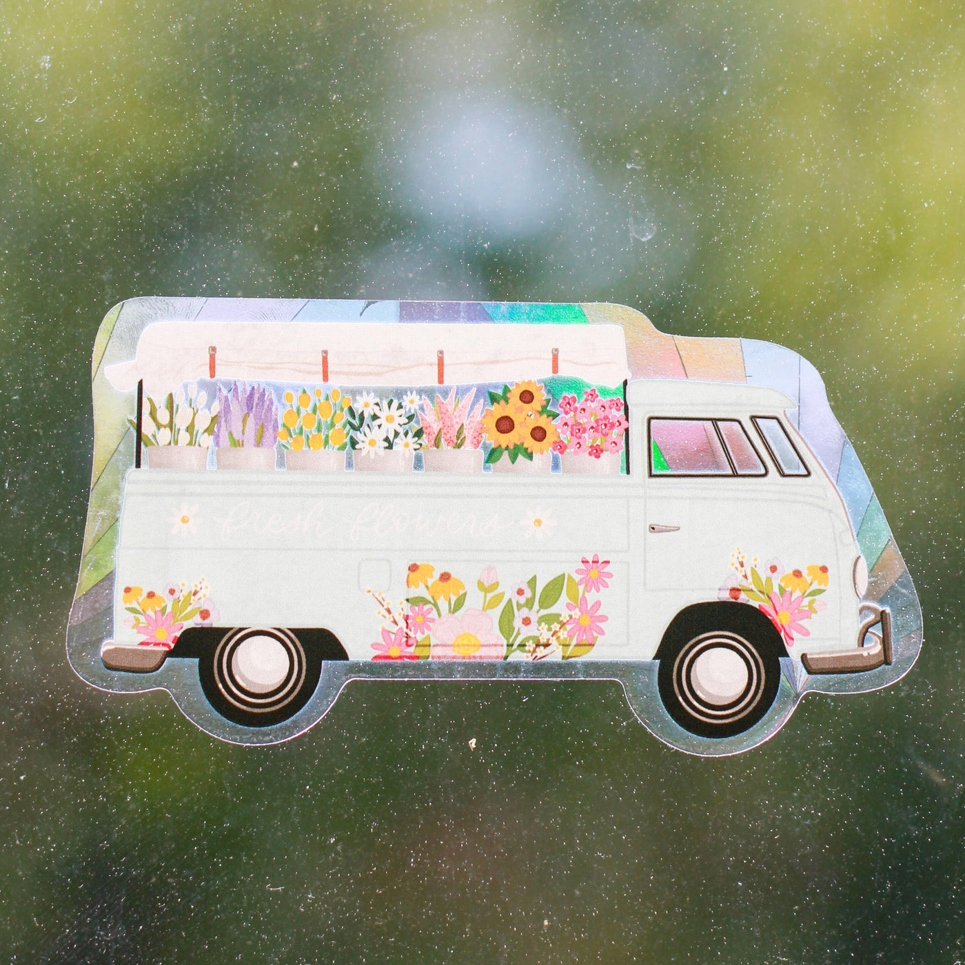 Flower Truck Sun Catcher Window Decal, 5x3 in.