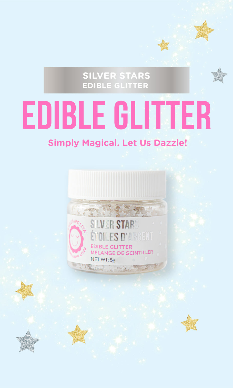 Silver Metallic Stars | Edible Glitter