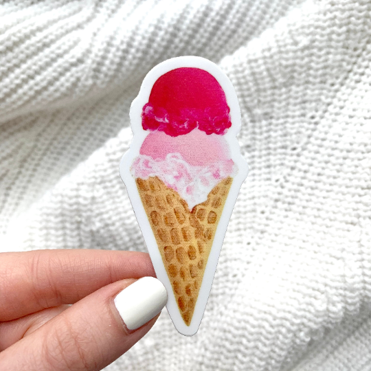 Pink Ice Cream Cone Sticker, 3x1.25in