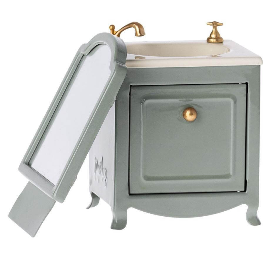 Maileg Sink dresser w. mirror, Mouse - Dark mint