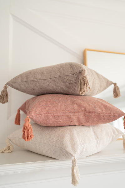 Linen Cotton Blend Tassel Pillow Cover
