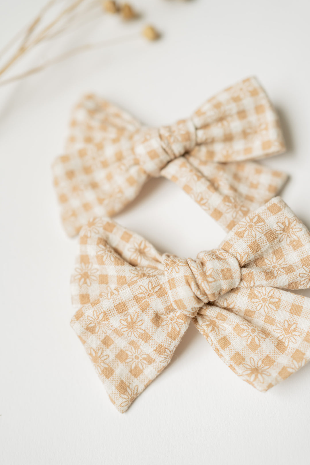 Linen Daisy Gingham Hair Bow Set