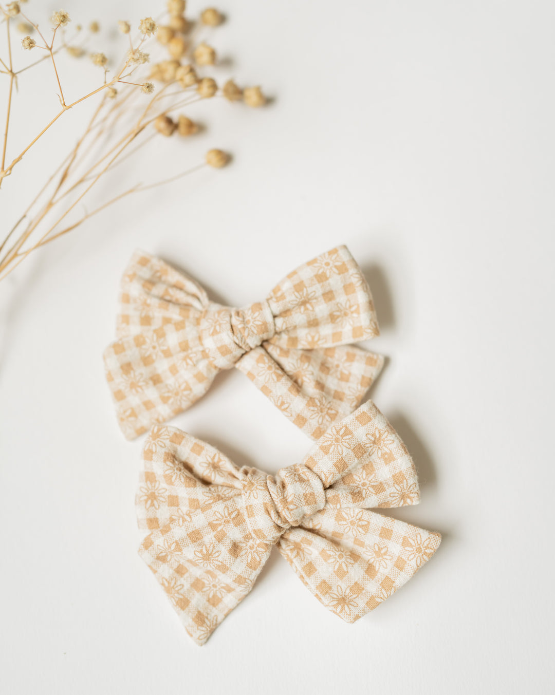 Linen Daisy Gingham Hair Bow Set